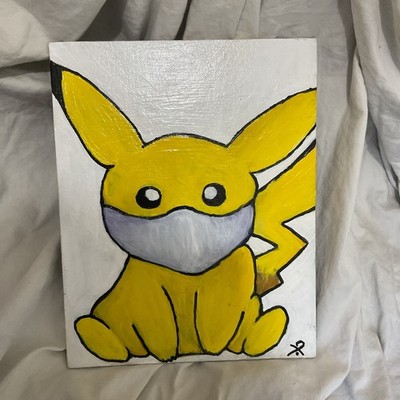 10x8 Hand Painting Original -fan Art Pikachu With Face Mask Sold By Artist