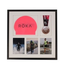 Triathlon Medal & Swim Cap Display Frame – Medal Holder with 3 Photos (5x7")