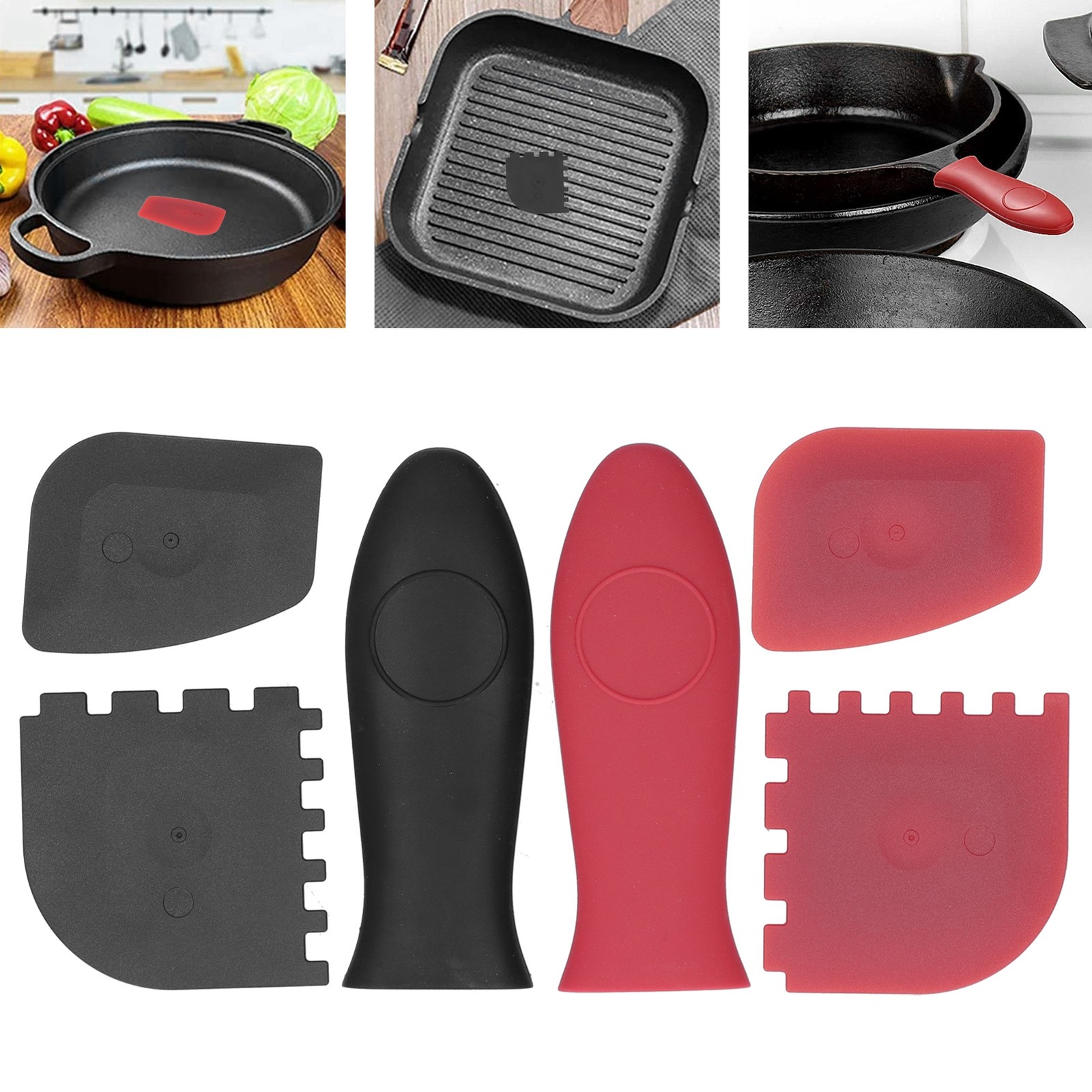 6PC Pot Holder Cast Iron Hot Skillet Silicone Handle Cover Potholder Pan Sleeve