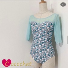 Chacott Leotard Floral Pattern M Tall Long Sleeve Back Opening Used