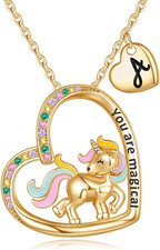 Easter Basket Stuffers - Unicorn Necklace for Teen Girls, Colorful CZ Heart Pend