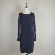 Elie Tahari Dress 6 Black Pencey Chiffon Sheer Long Sleeve Shift Cocktail LBD