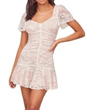 Astr The Label S Off white/nude Gathered Lace Mini dress Revolve