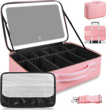 15''X11'' Large Capacity Makeup Bag with LED Mirror, Professional Makeup Case Or
