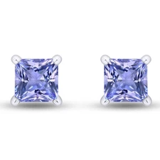 1 Cttw Studs Earrings 5mm Princess Cut Created Tanzanite Genuine Sterling Silver