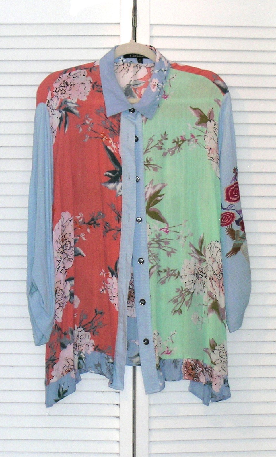 CALESSA Ruffle Button Down Embroidered Tunic Top … - image 1