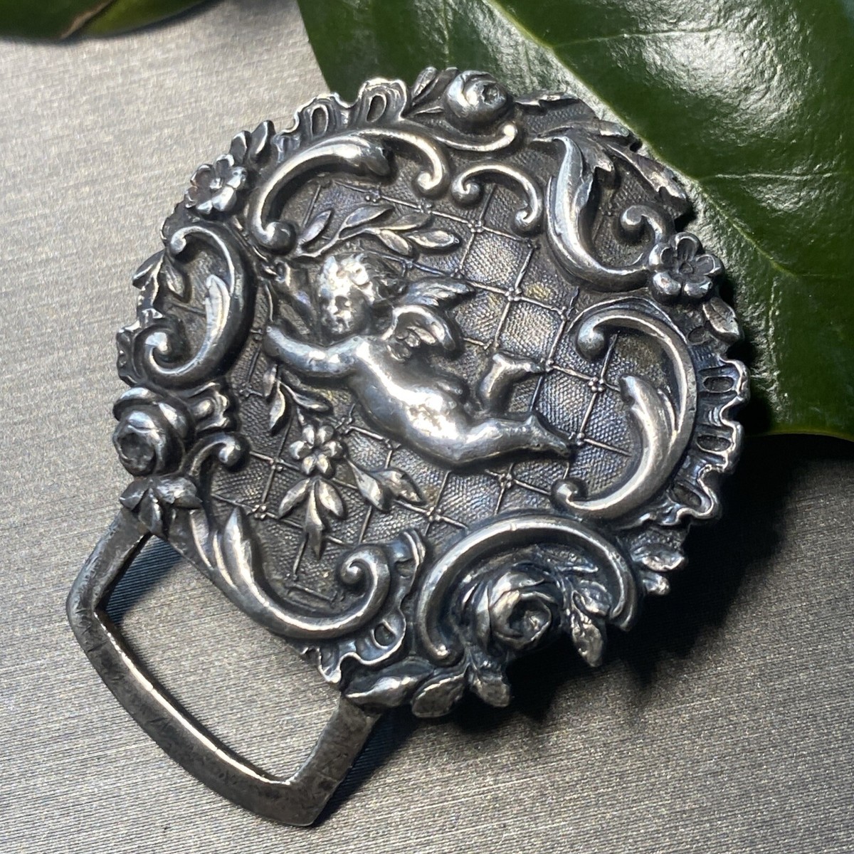 Vintage Sterling Art Nouveau Belt Buckle #2 Vintage Signed Art Nouveau w/enamel Sterling Silver Belt  main image 3