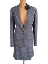 NWT ST. JOHN Knits Black Blue Texture Tweed Jacket Blazer Skirt Suit sz 10 2190
