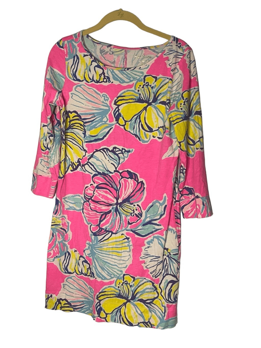 marlowe boatneck t shirt dress New Lilly Pulitzer MARLOWE BOATNECK T SHIRT DRESS Cosmic Coral Cracked Up S M