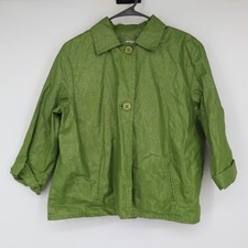 NEW Chicos Sz 2 Large US 12 Cotton/linen Green Gold Metallic Pleated Jacket NWT