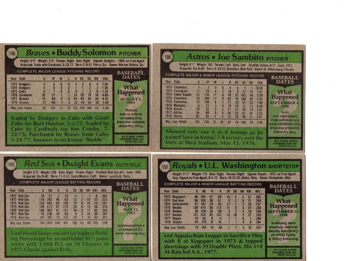 1979 TOPPS 4 CARD LOT: #155 EVANS, #156 SOLOMON, #157 WASHINGTON