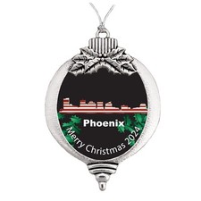 Philadelphia City Skyline Vacation 2024 Silver Metal Bulb Christmas Ornament