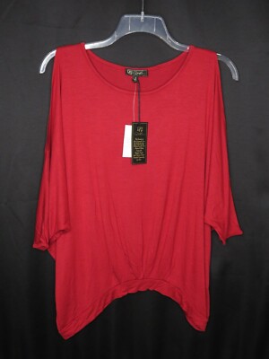 NWT DG2 DIANE GILMAN RED PLEAT FRONT COLD SHOULDER 3/4 DOLMAN TOP SZ S #B332
