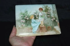 Antique CHILDREN with Roses Painting on Porcelain Plaque Hand Painted KPM Style