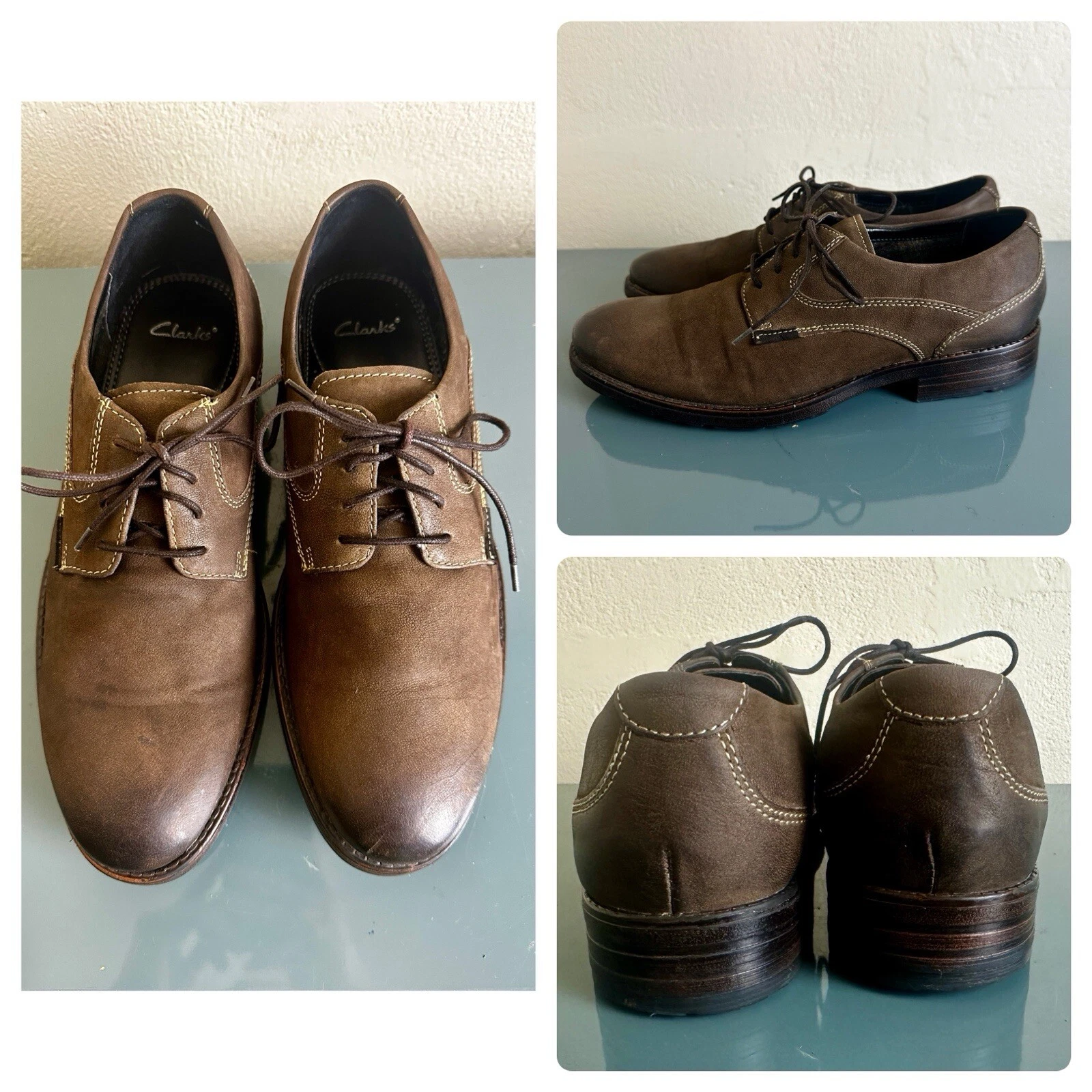 Abito stringato CLARKS M's 66131 marrone in pelle scarpe Oxford tabacco taglia 9 5 $125