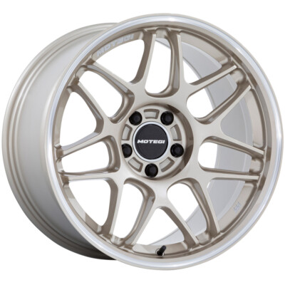 18x9.5 +25 F, 18x10.5 +35 R, Motegi MR158 Tsubaki 5x120 Gold Wheels (Set of 4)