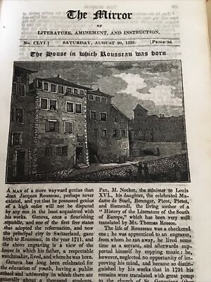 Antiker Druck 1825 - Jean Jacque ROUSSEAU - The House Where He Was Born Geneva