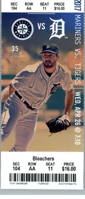 Seattle Mariners vs Detroit Tigers 6/26/2017 Full Ticket - Justin Verlander