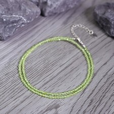 Natural Peridot Green 2mm Gemstone Beaded Choker Healing Dainty Women Necklace