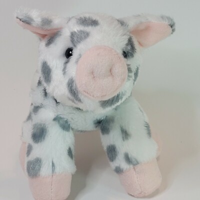 Ganz Spotted Piglet Stuffed Animal Toy Curly Q Tail White W/Gray Spots 2019 8'' 