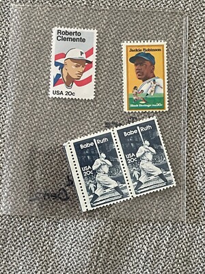 DCC: Lot of 20-cent Postage stamps Babe Ruth Roberto Clemente Jackie ...
