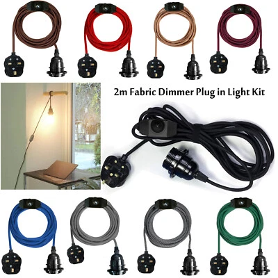 LED_SONE 2m Fabric Flex Cable kit Plug In Pendant Lamp Light Set E27 Fitting Vintage Bulb