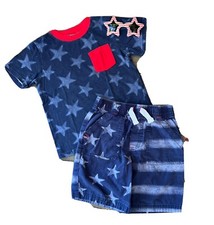Kids Stars Stripes Shorts Set  Star Sunglasses 4th Of July USA Size 5