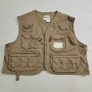 Vintage Ausable Fly Fishing Vest Multiple Pockets Zip Up Tan Men's Sz 2XL