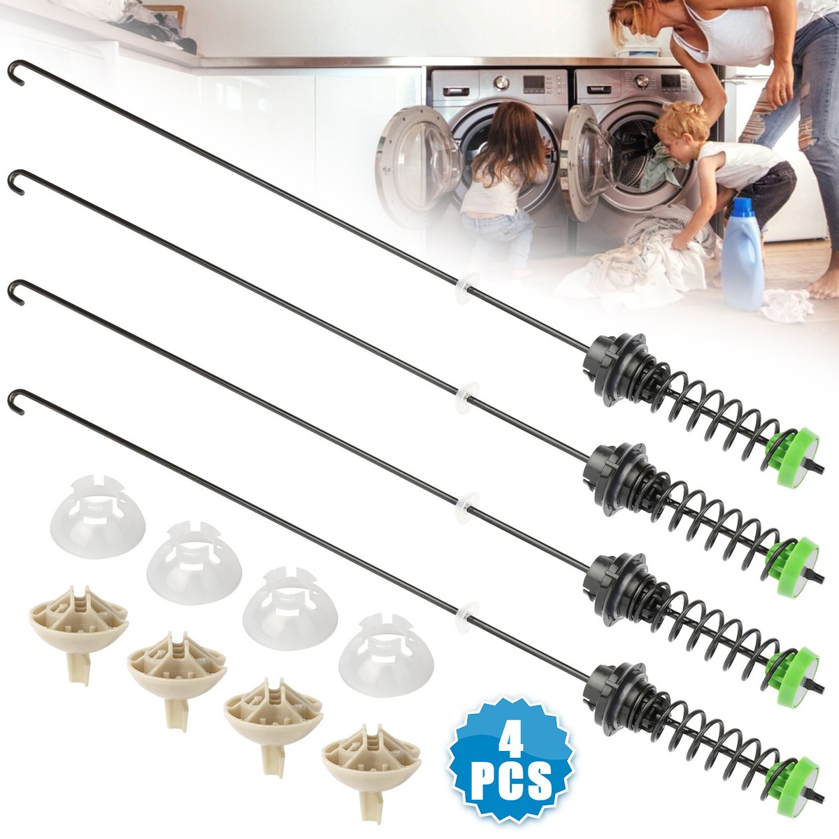 4-Piece Suspension Rod Kit W11130362 – Replacement For Whirlpool WTW5000DW Washers, Load-Balancing