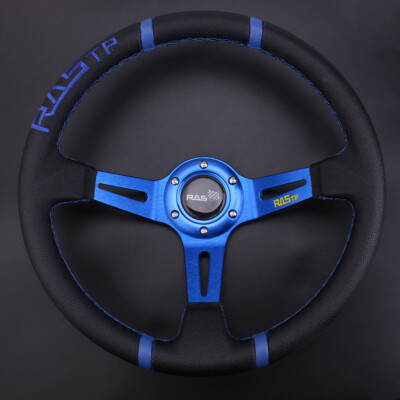 14'' Blue Aluminum RASTP Deep Dish Drifting Sport Steering Wheel Racing Car