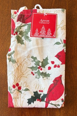 Cardinals and Holly Printed Christmas Hostess Bib Apron  - NEW