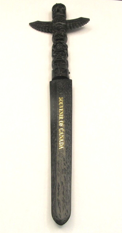Souvenir of CANADA  LETTER OPENER Vintage  9"  Plastic Totem Pole Sword Daggar