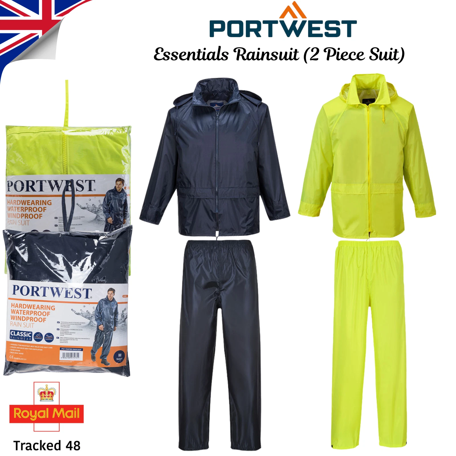 Portwest Essentials Waterproof Lightweight Rainsuit l Jacket & Trouser Suit L440