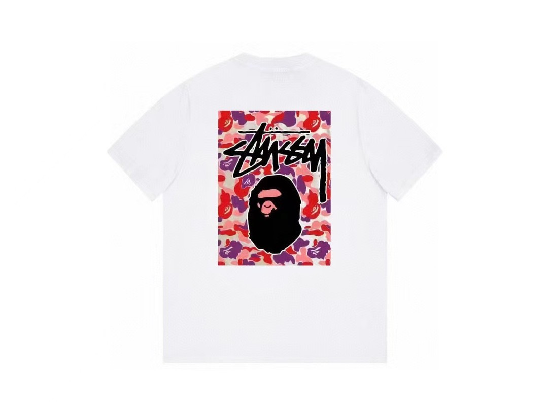 New Stussy x Bape tee shirt T-SHIRT S/M/L/XL White / Black