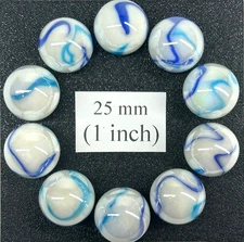 TIGER SHARK White/Blue Glass Marbles 25mm (1 inch) SHOOTER Taw Lot
