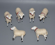 7 x sehr Alte Wollschafe Schafe Schaf Weihnachtskrippe Antik Erzgebirge Fach #F3