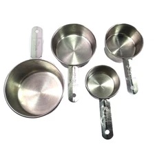 Set of 4  Stainless Steel Measuring Cups - Cups and ML on each Handle