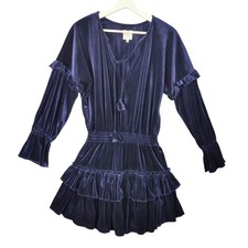 MISA LA Lorena Navy Whimsigoth Velvet Ruffle Tiered Cocktail Mini Dress Small