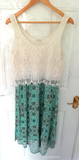 Indigo M&S 10 Dress Blue Green Ivory Lace All in One Stretchy Lagenlook Boho