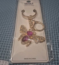 Pink Crystal Bumblee Bee Gold Toned Keychain Bag Charm