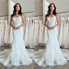 Sexy Mermaid Wedding Dresses Lace Appliques Square Neck Sleeveless Bridal Gowns