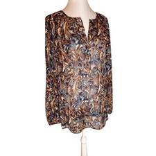 Karen Kane Paisley Tunic Blouse Size XS Blue Multi Iridescent Threads Loose Fit