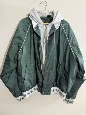 RedHead Men's L Green/Gray Hooded Jacket Quilted Lining Zip Snap Vintage 90s 