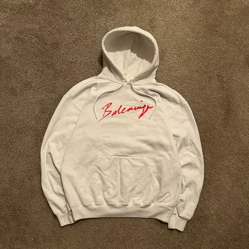 Autentica Felpa con Cappuccio Balenciaga Logo Rossetto Bianco S