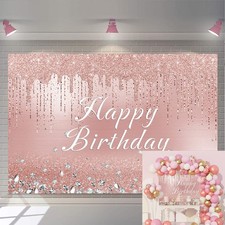 Happy Birthday backdrop Rose Gold Photography Background Sweet Girl Party Dec...