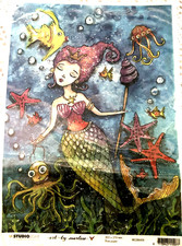 Art by Marlene: Mermaid Rice Paper, stamps: Mermaid, Lantern, Camel, Bikini girl