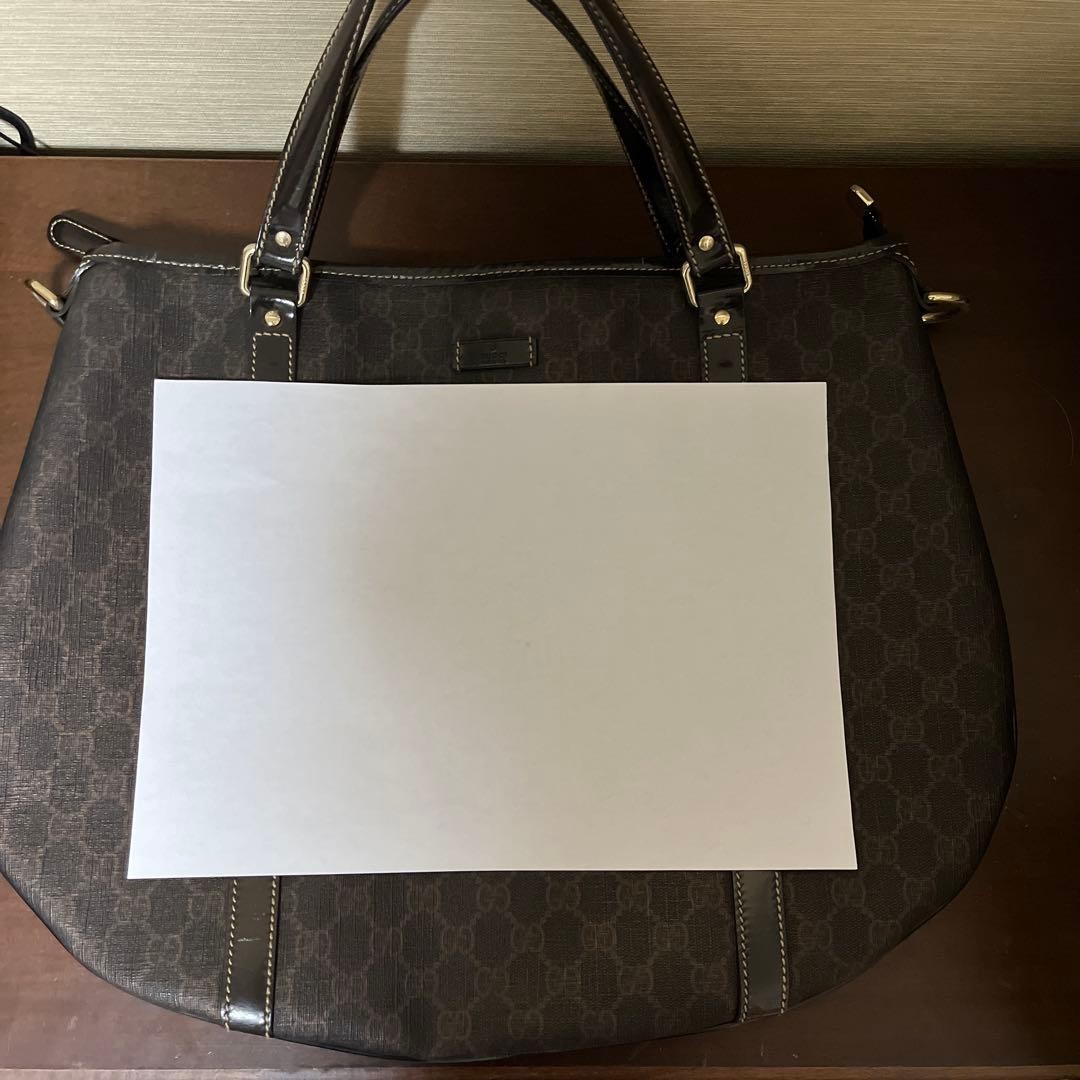 GUCCI Tote Bag Dark Gray Synthetic Leather Honeycomb Pattern Authentic thumbnail 11