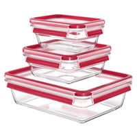 Emsa N10509 Clip & Close Glas 3-Tlg. Frischhaltedose Transparent/Rot