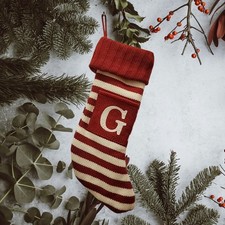 Target Wondershop Red White Stripe G Monogram Striped Knit Christmas Stocking