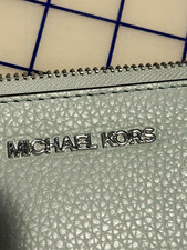 Michael Kors Light Blue Zip Wristlet Wallet w/ Wrist Strap, Credit Card Fold